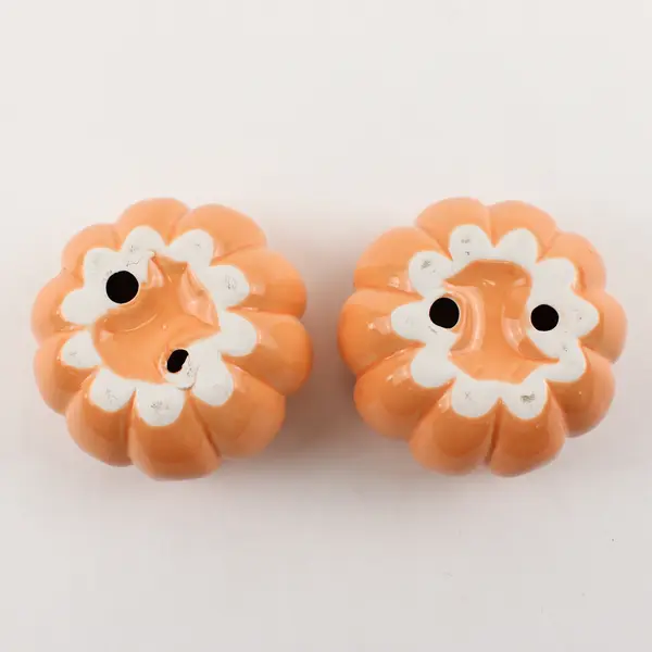 Lot Of 2 Unbranded Peach Pink Matching Ceramic Pumpkin Shaped Candle Holders