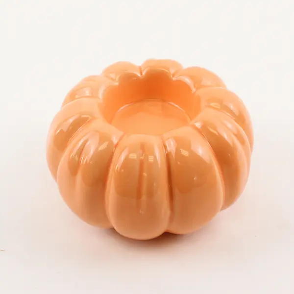 Lot Of 2 Unbranded Peach Pink Matching Ceramic Pumpkin Shaped Candle Holders