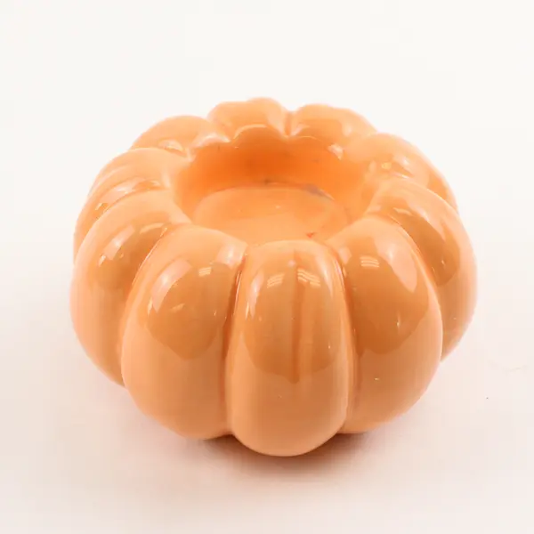 Lot Of 2 Unbranded Peach Pink Matching Ceramic Pumpkin Shaped Candle Holders