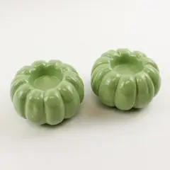 Lot Of 2 Unbranded Light Green Matching Ceramic Pumpkin Shaped Candle Holders