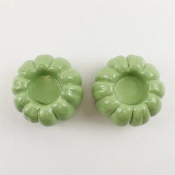 Lot Of 2 Unbranded Light Green Matching Ceramic Pumpkin Shaped Candle Holders