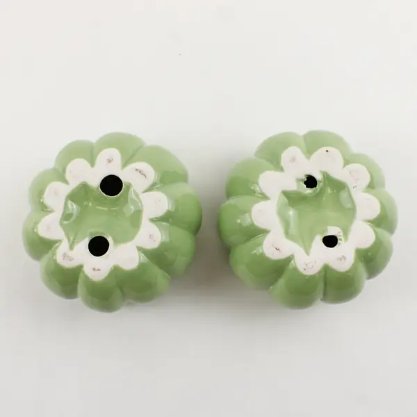 Lot Of 2 Unbranded Light Green Matching Ceramic Pumpkin Shaped Candle Holders