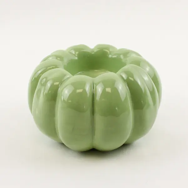 Lot Of 2 Unbranded Light Green Matching Ceramic Pumpkin Shaped Candle Holders