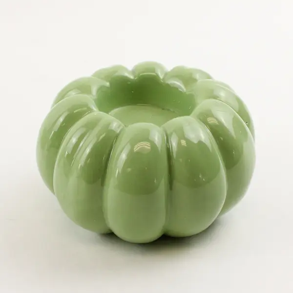 Lot Of 2 Unbranded Light Green Matching Ceramic Pumpkin Shaped Candle Holders