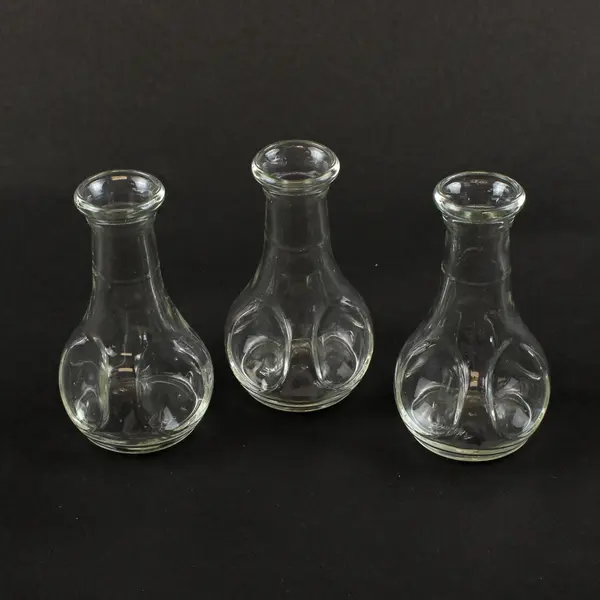 Lot Of 3 Libbey Matching Pinched Clear Glass Decorative Bud Vases 3.75" Tall