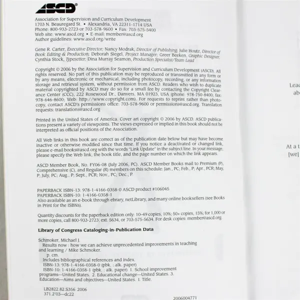 Results Now by Mike Schmoker 2006 Paperback - Good Pre-Owned Condition