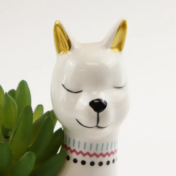 Unbranded White Ceramic Llama Shaped Fake Succulent Planter Decor 5.25" Tall