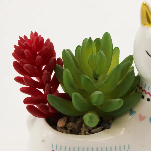 Unbranded White Ceramic Llama Shaped Fake Succulent Planter Decor 5.25" Tall