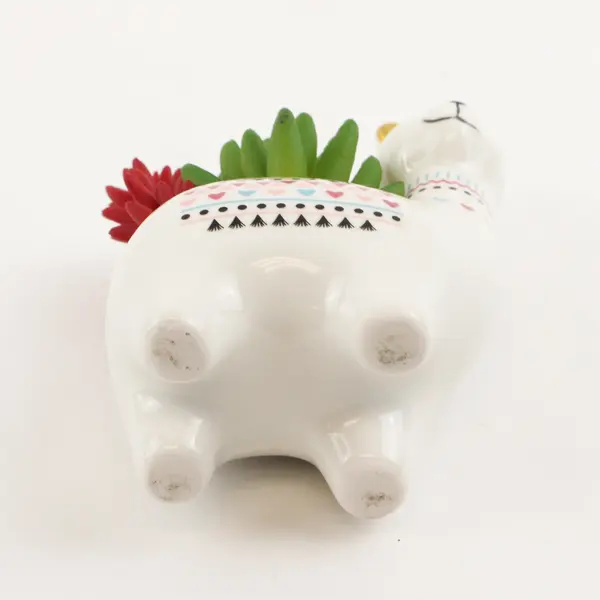 Unbranded White Ceramic Llama Shaped Fake Succulent Planter Decor 5.25" Tall