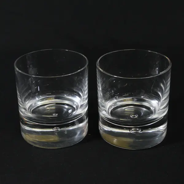 2 Kosta-Boda Pippi Old Fashioned Glasses Heavy Base With Bubble Discontinued