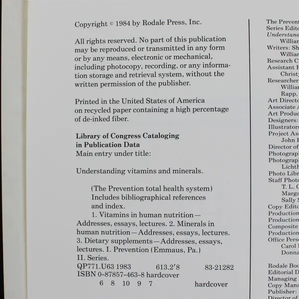 Understanding Vitamins and Minerals (Prevention Total Health System) Hardcover