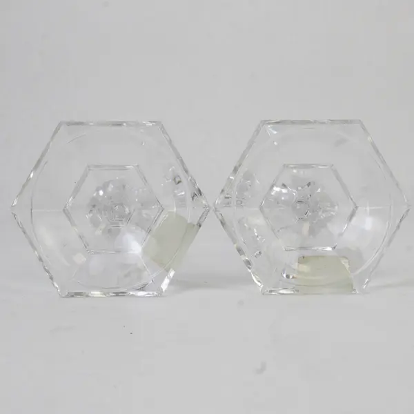 Set Of 2 Mikasa Jewelstone Patterned Clear Glass Candlestick Holders 5.5" Tall