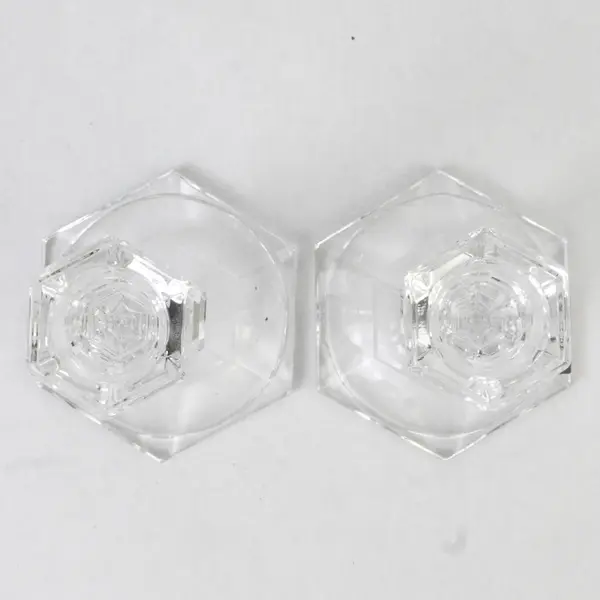 Set Of 2 Mikasa Jewelstone Patterned Clear Glass Candlestick Holders 5.5" Tall