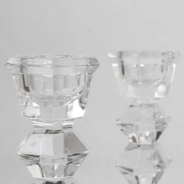 Set Of 2 Mikasa Jewelstone Patterned Clear Glass Candlestick Holders 5.5" Tall