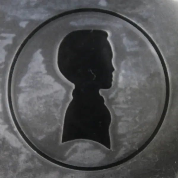 Round Art Glass Paperweight With Boy Silhouette On Etched Background Signed