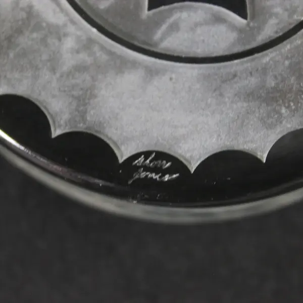 Round Art Glass Paperweight With Boy Silhouette On Etched Background Signed