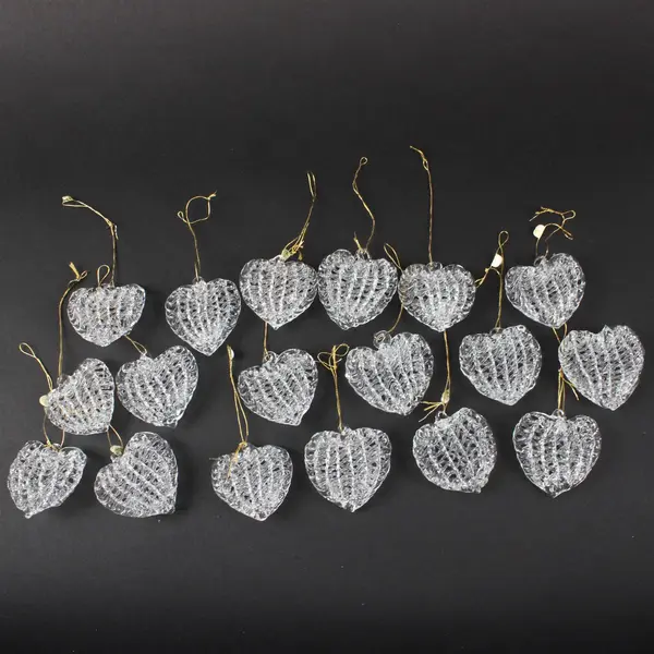 Lot Of 18 Unbranded Hand-Blown Spun Glass Heart Hanging Ornaments Gold String