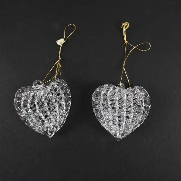 Lot Of 18 Unbranded Hand-Blown Spun Glass Heart Hanging Ornaments Gold String