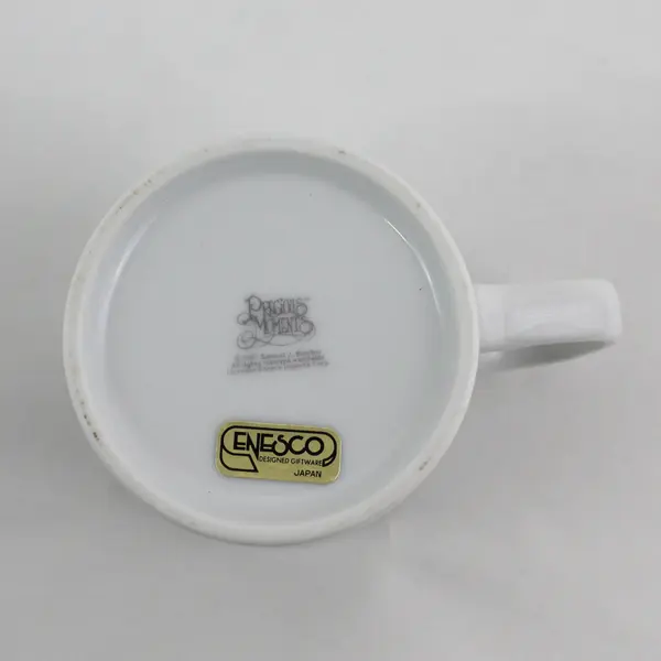 1987 Vintage Enesco Precious Moments Green White December Coffee Mug Cup