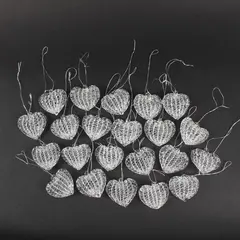 Lot Of 22 Unbranded Hand-Blown Spun Glass Heart Hanging Ornaments Silver String