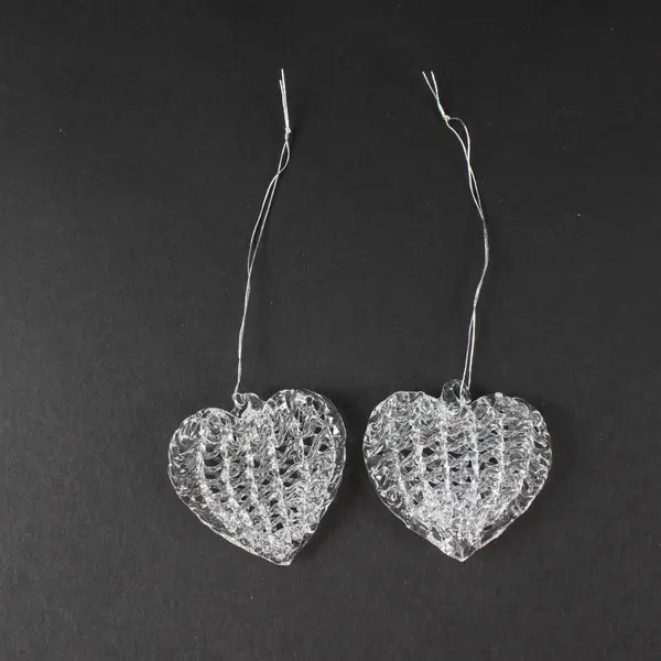 Lot Of 22 Unbranded Hand-Blown Spun Glass Heart Hanging Ornaments Silver String