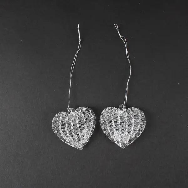 Lot Of 22 Unbranded Hand-Blown Spun Glass Heart Hanging Ornaments Silver String