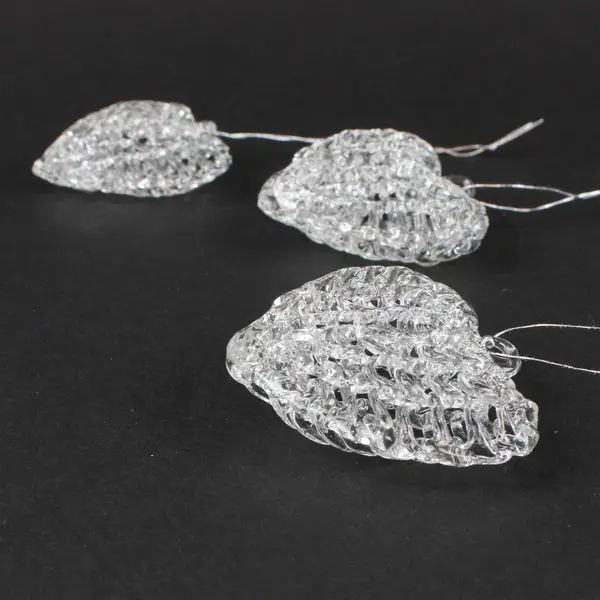 Lot Of 22 Unbranded Hand-Blown Spun Glass Heart Hanging Ornaments Silver String