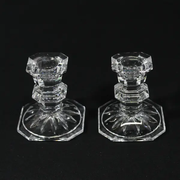 Set of 2 Mikasa Edinburgh Taper Crystal Candle Holders 2.75"