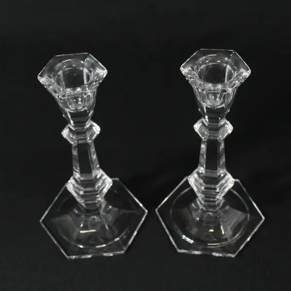 Hexagon Taper Crystal Candlesticks 7"