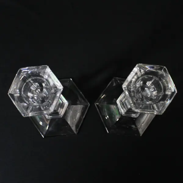 Hexagon Taper Crystal Candlesticks 7"