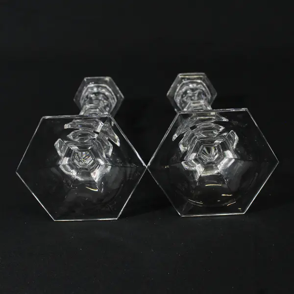Hexagon Taper Crystal Candlesticks 7"