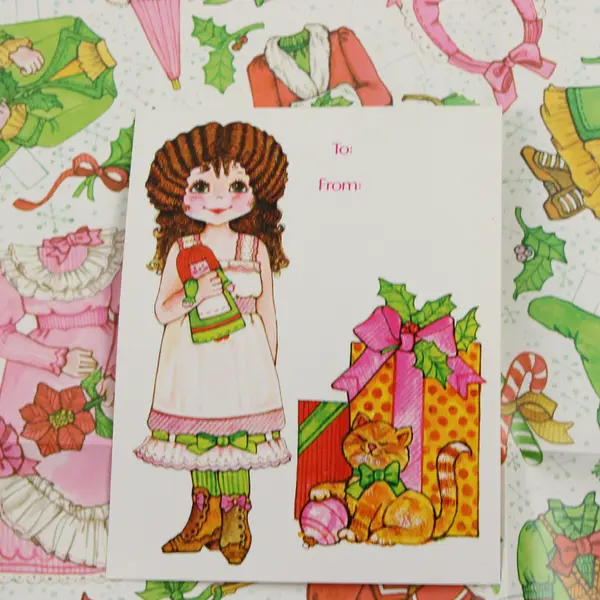 Vintage Victoria Paper Doll Gift Wrap Current Inc Christmas Dress 2 Sheets