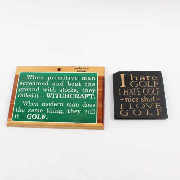 Lot of 2 Golf Plaques Crater Lake OR & 'I Hate Golf' Stone/Wooden
