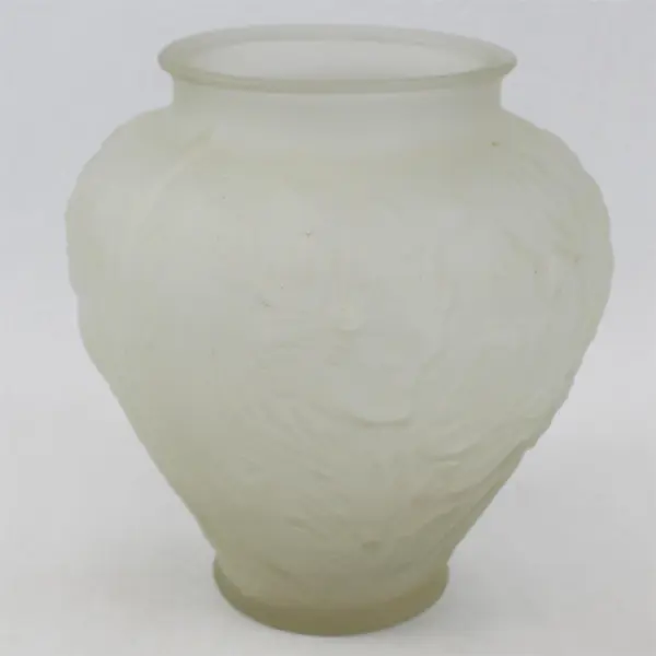 Tiffin Glass Co Phoenix Consolidated Frosted Glass Vase Floral Poppy 8.75" Tall