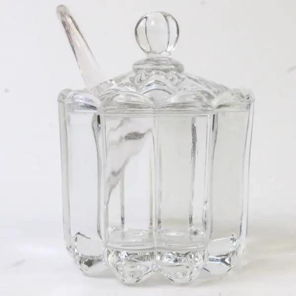 Vintage Heisey Crystolite Miniature Glass Mustard Jar With Spoon