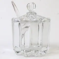 Vintage Heisey Crystolite Miniature Glass Mustard Jar With Spoon