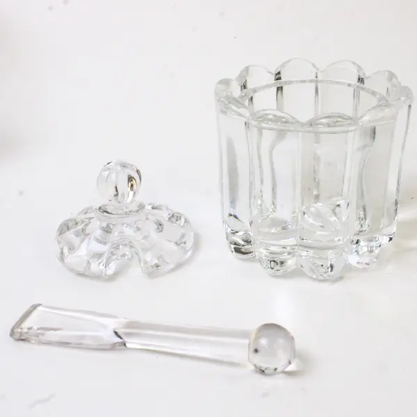 Vintage Heisey Crystolite Miniature Glass Mustard Jar With Spoon