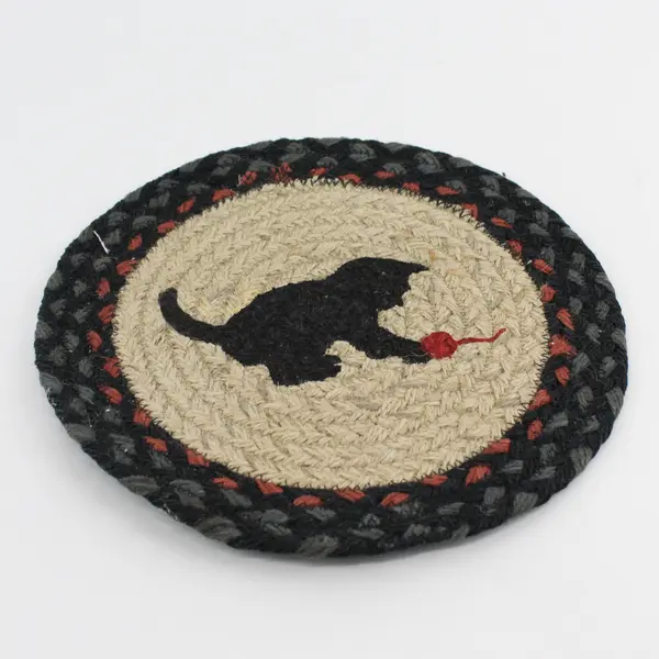 Kitten Cat Yarn Braided Jute Placemats Trivet 10in Round