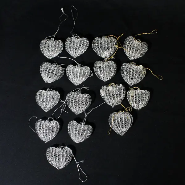 Set of 16 Glass Heart Christmas Tree Ornaments Ready to Hang Holiday