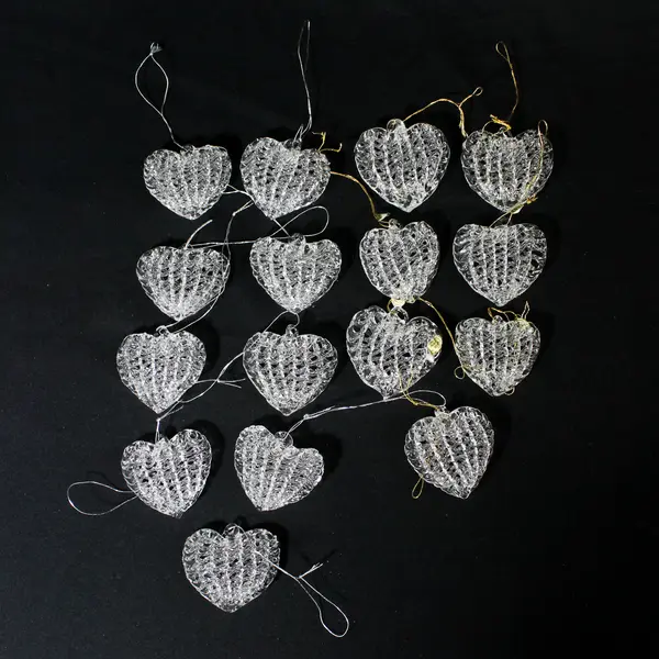 Set of 16 Glass Heart Christmas Tree Ornaments Ready to Hang Holiday