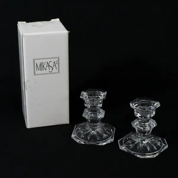 Mikasa Edinburgh Crystal Candle Holders Set of 2 3" Tall Gift Boxed