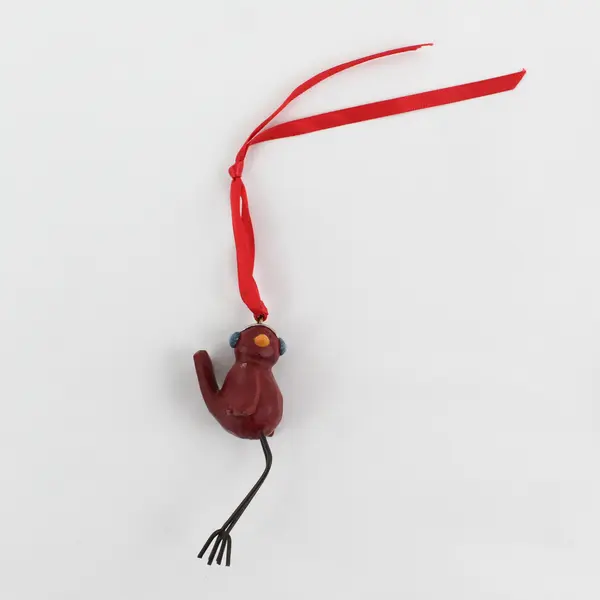 Set of 2 Russ Berrie & Co. Bird Ornaments w/Wire Feet Red & Blue