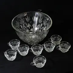 Vtg 18 Piece Hazel Atlas Lexington Punch Bowl Set Bowl With 8 Cups Hangers Ladle