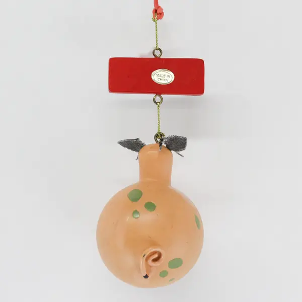 Handcrafted Gourd Pig Christmas Ornament Holding Red Barn 'Oink'