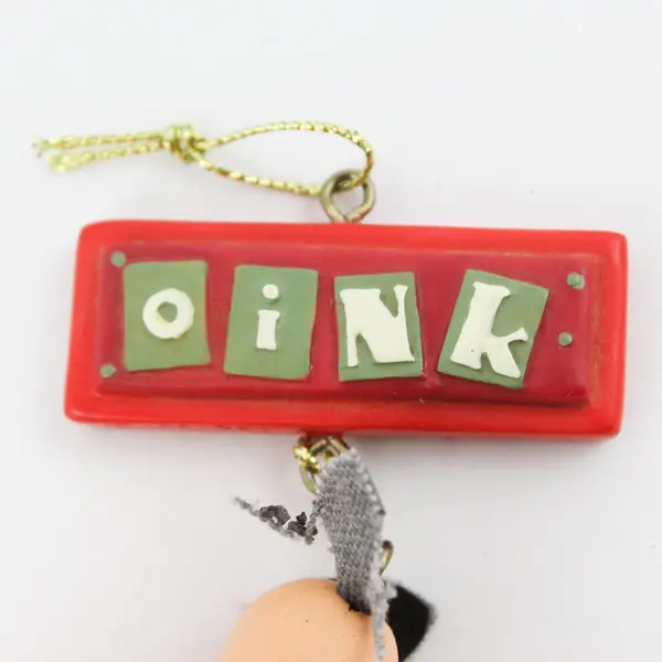 Handcrafted Gourd Pig Christmas Ornament Holding Red Barn 'Oink'