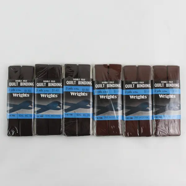 Lot of 6 Wright's Double-Fold Mocha Quilt Binding 3 yds Each