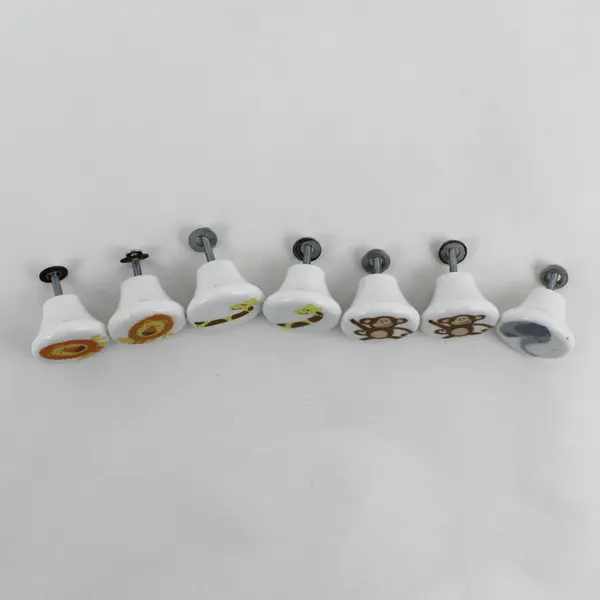 Set of 7 Vintage Ceramic Jungle Drawer Knobs - Monkey Giraffe Lion Elephant
