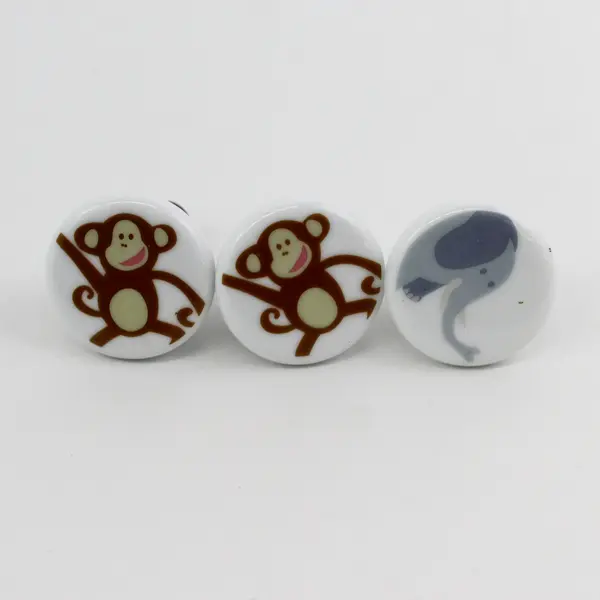 Set of 7 Vintage Ceramic Jungle Drawer Knobs - Monkey Giraffe Lion Elephant