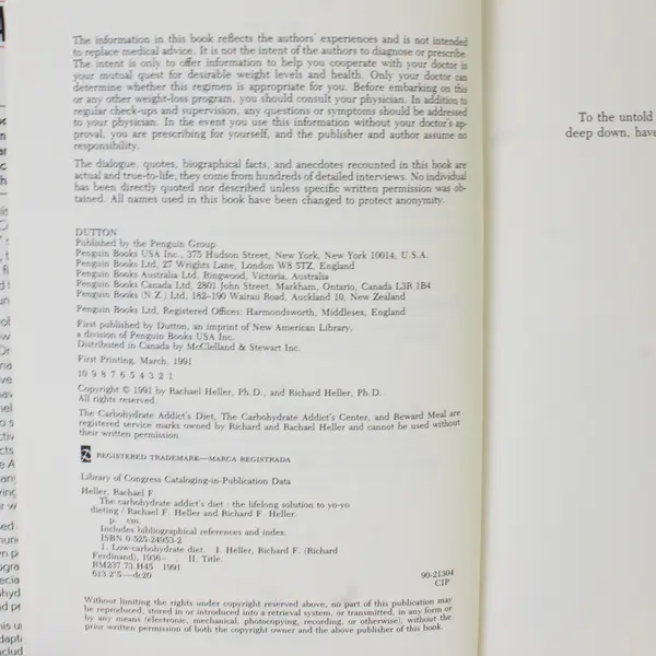 Carbohydrate Addict's Diet Lifelong Solution to Yo-Yo Dieting Rachael F. Heller