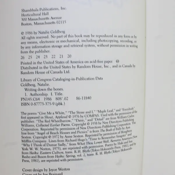 Writing Down the Bones Freeing the Writer Within Natalie Goldberg 1986 Paperback